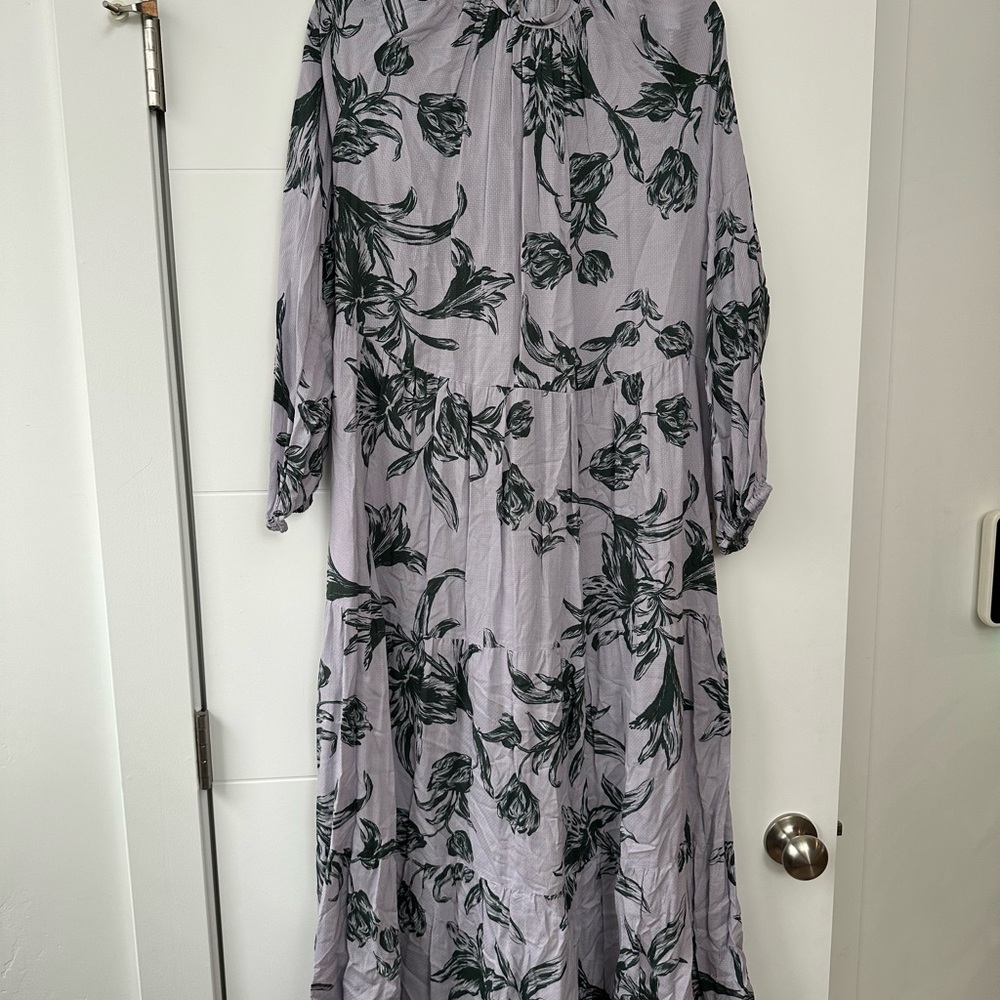 a new day Lavender Long Sleeve Floral Tiered Maxi Dress with Black Floral Print